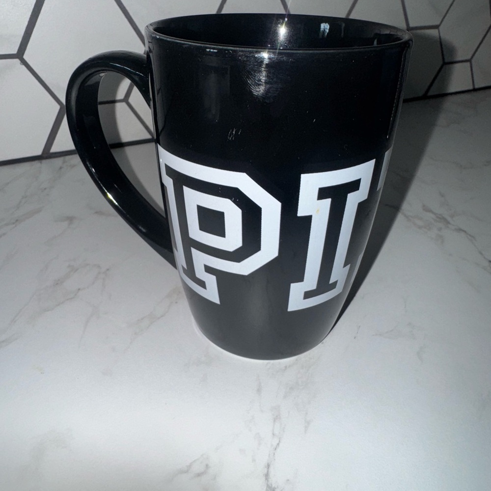 PINK BRAND Black Mug with White Lettering